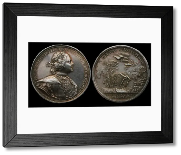 Framed Print : Medal Commemorating the capture of Vyborg, 1710. From the series Great Northern War Framed Print : Medal Commemorating the capture of Vyborg, 1710. From the series Great Northern War