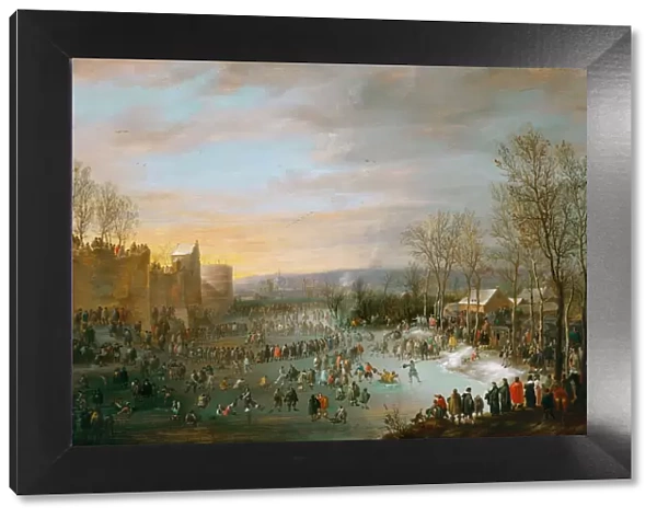 Skating in the town-moat of Brussels, 1649