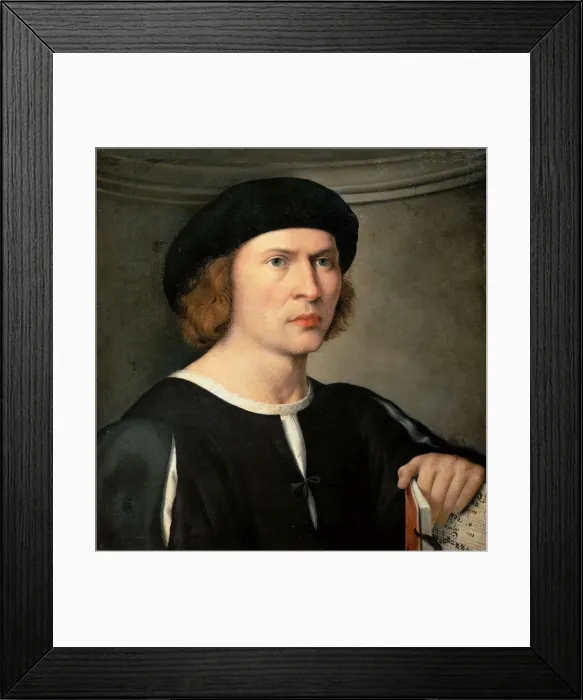 Framed Print : Portrait of a musician, ca 1515-1520 Framed Print : Portrait of a musician, ca 1515-1520