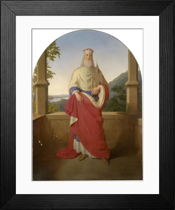 Framed Print : Saint Leopold in front of a Danube view and the Leopoldsberg in the background, 1849 Framed Print : Saint Leopold in front of a Danube view and the Leopoldsberg in the background, 1849
