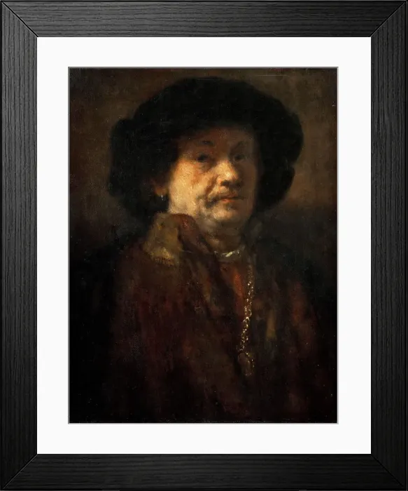Framed Print : Self-Portrait in a fur coat with gold chain and earring, 1655 Framed Print : Self-Portrait in a fur coat with gold chain and earring, 1655