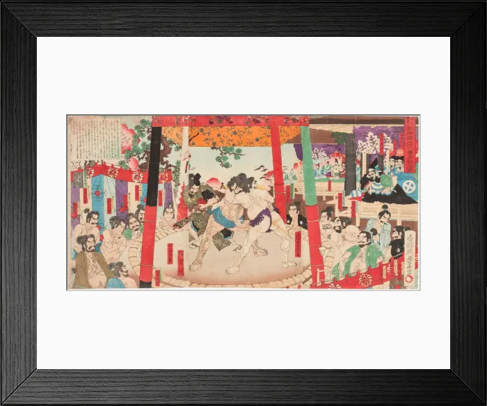 Framed Print : Sumo performed before Hideyoshi and Kato Kiyemasa, 1884 Framed Print : Sumo performed before Hideyoshi and Kato Kiyemasa, 1884