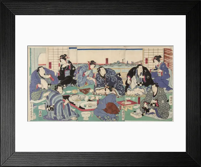 Framed Print : Sumo wrestler Sakaigawa Namiemon (to the left), with other sumo wrestlers and geishas at a party Framed Print : Sumo wrestler Sakaigawa Namiemon (to the left), with other sumo wrestlers and geishas at a party