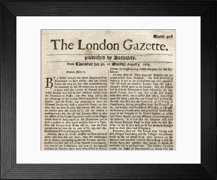 Framed Print : The London Gazette, 1674 Framed Print : The London Gazette, 1674