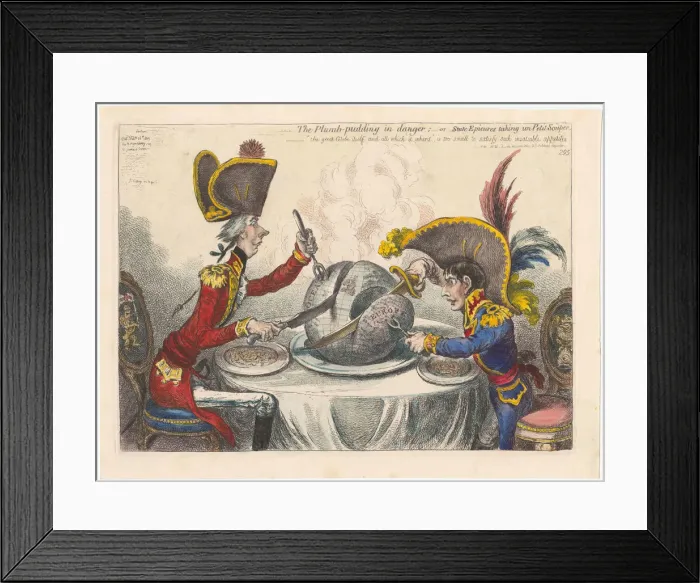 Framed Print : The Plumb-Pudding in Danger, or State Epicures Taking un Petit Souper, 1805 Framed Print : The Plumb-Pudding in Danger, or State Epicures Taking un Petit Souper, 1805