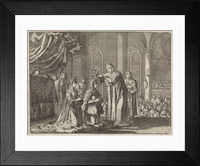 Framed Print : Henry Compton crowning William and Mary at Westminster Abbey on 11 April 1689, 1698 Framed Print : Henry Compton crowning William and Mary at Westminster Abbey on 11 April 1689, 1698