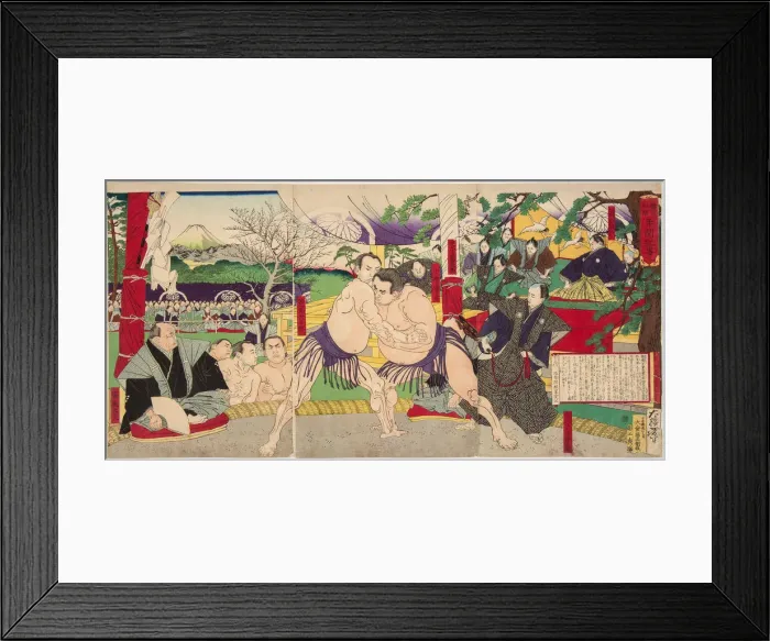 Framed Print : Wrestling match Koyonagi Tsunekichi vs Arauma Daigoro, 1885 Framed Print : Wrestling match Koyonagi Tsunekichi vs Arauma Daigoro, 1885
