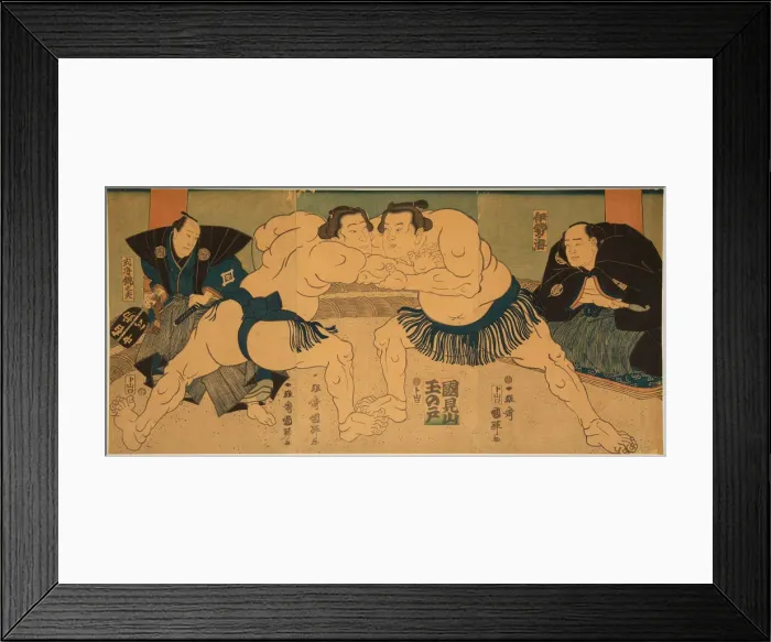 Framed Print : Wrestling match Tagasugo vs Ayusegawa, 1866 Framed Print : Wrestling match Tagasugo vs Ayusegawa, 1866