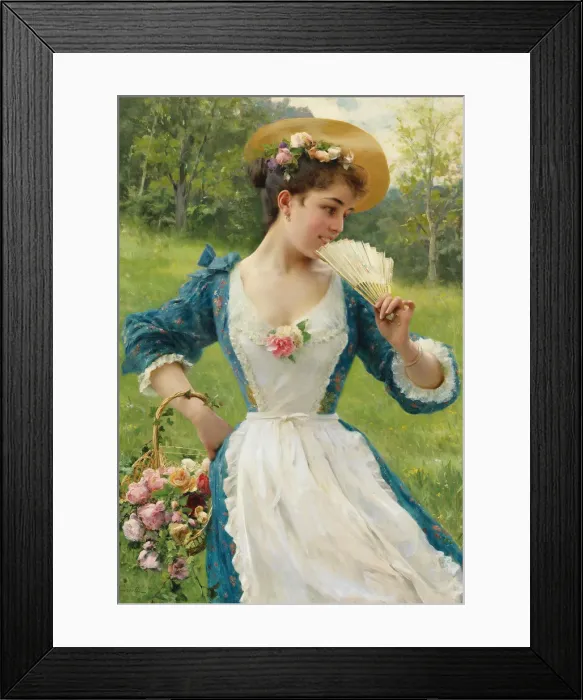Framed Print : Young beauty with a basket of roses Framed Print : Young beauty with a basket of roses