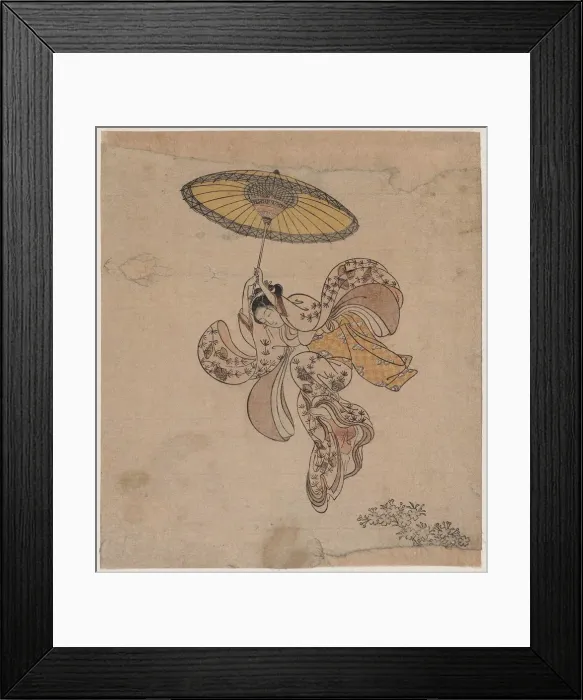Framed Print : Young Woman Jumping from the Kiyomizu Temple Balcony with an Umbrella as a Parachute, 1765 Framed Print : Young Woman Jumping from the Kiyomizu Temple Balcony with an Umbrella as a Parachute, 1765