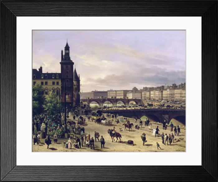 Framed Print : Le marche aux fleurs, la Tour de l Horloge, le Pont au Change et le Pont-Neuf, 1832 Framed Print : Le marche aux fleurs, la Tour de l Horloge, le Pont au Change et le Pont-Neuf, 1832