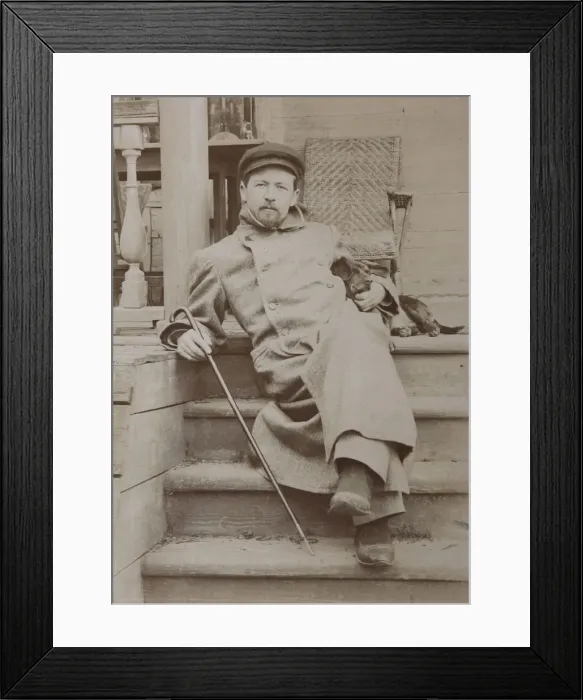 Framed Print : Anton Chekhov (1860-1904) with dog Hina. Melikhovo, 1897 Framed Print : Anton Chekhov (1860-1904) with dog Hina. Melikhovo, 1897