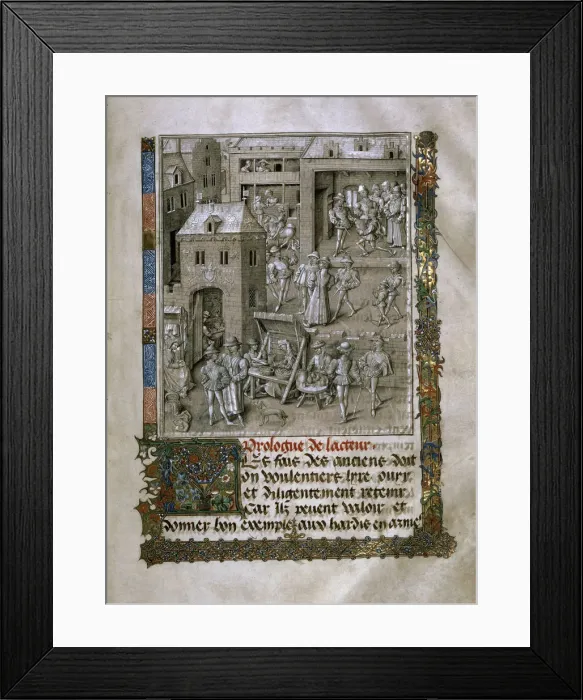 Framed Print : Market scene and Presentation of the book to Philip the Good Framed Print : Market scene and Presentation of the book to Philip the Good