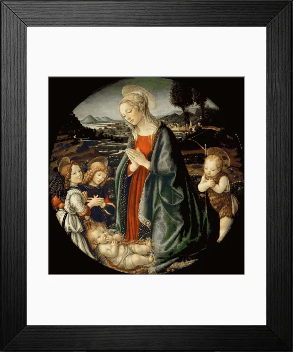 Framed Print : The Virgin Adoring the Christ Child with Saint John the Baptist and Two Angels, Between 1475 Framed Print : The Virgin Adoring the Christ Child with Saint John the Baptist and Two Angels, Between 1475