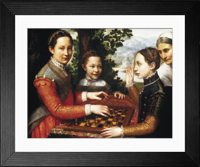 Framed Print : The Chess Game (Portrait of the artists sisters playing chess), 1555 Framed Print : The Chess Game (Portrait of the artists sisters playing chess), 1555
