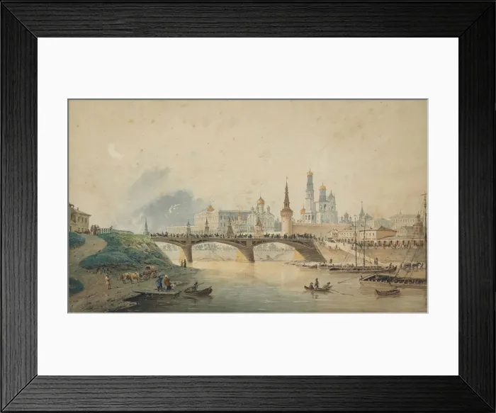 Framed Print : View of the Kremlin and Moskvoretsky bridge from the Moskva River embankment, 1870 Framed Print : View of the Kremlin and Moskvoretsky bridge from the Moskva River embankment, 1870
