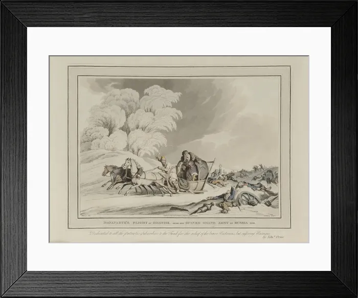 Framed Print : Napoleon retreats from Moscow. Cossacks attacking French soldiers
