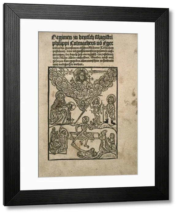 Framed Print : Title page of Regimen wider die Pestilenz by Philipp Culmacher, c. 1495 Framed Print : Title page of Regimen wider die Pestilenz by Philipp Culmacher, c. 1495