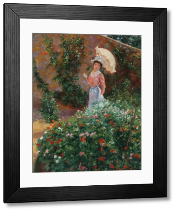 Framed Print : Young woman in a garden, c. 1890 Framed Print : Young woman in a garden, c. 1890