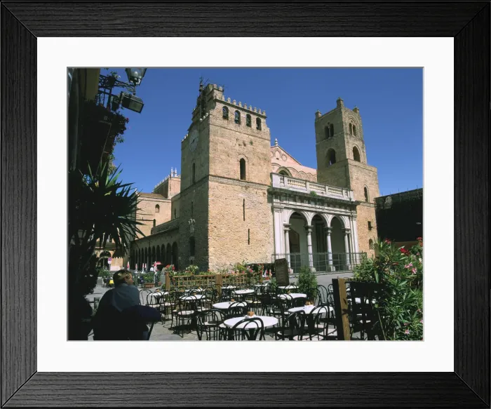 Framed Print : Cathedral and cafe, Monreale, Sicily, Italy Framed Print : Cathedral and cafe, Monreale, Sicily, Italy
