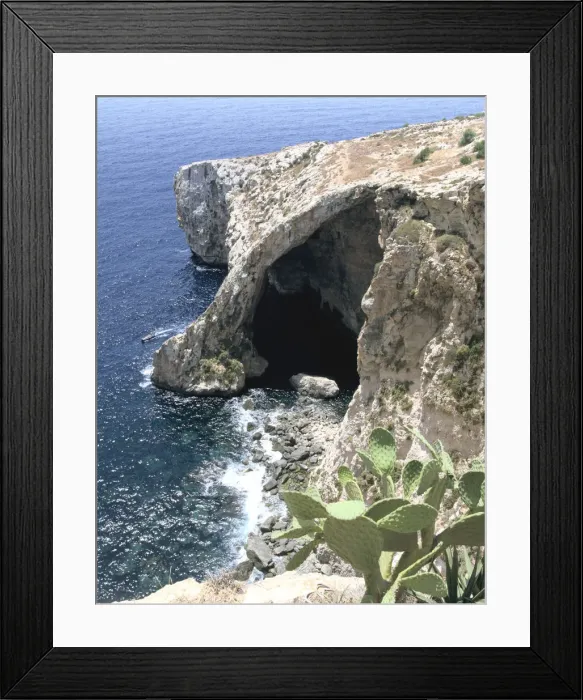 Framed Print : View of natural bridge and boat, Blue Grotto, Malta Framed Print : View of natural bridge and boat, Blue Grotto, Malta