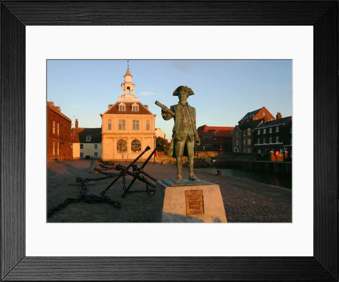 Framed Print : Statue of Captain Vancouver at dusk on the Purfleet Quay, Kings Lynn, Norfolk Framed Print : Statue of Captain Vancouver at dusk on the Purfleet Quay, Kings Lynn, Norfolk