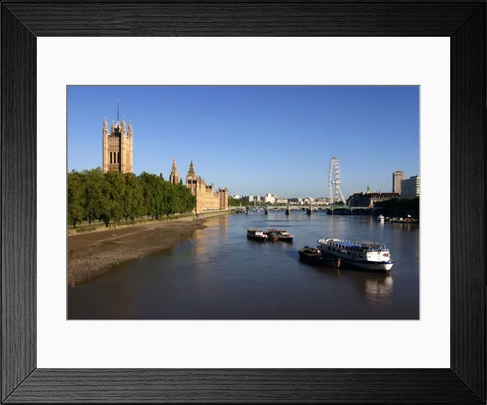 Framed Print : River Thames, Houses of Parliament and The London Eye, London Framed Print : River Thames, Houses of Parliament and The London Eye, London