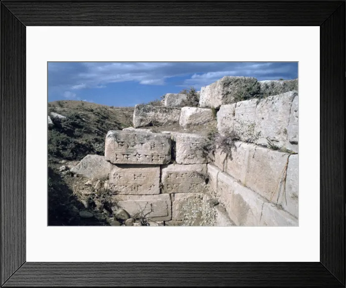 Framed Print : Cuneiform inscriptions on stones, ruined aqueduct, Jerwan, Iraq, 1977 Framed Print : Cuneiform inscriptions on stones, ruined aqueduct, Jerwan, Iraq, 1977
