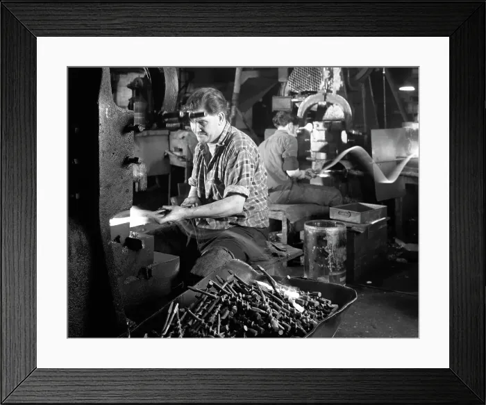 Framed Print : A spring hammer turning drill bits, Footprint Tools, Sheffield, South Yorkshire, 1968 Framed Print : A spring hammer turning drill bits, Footprint Tools, Sheffield, South Yorkshire, 1968