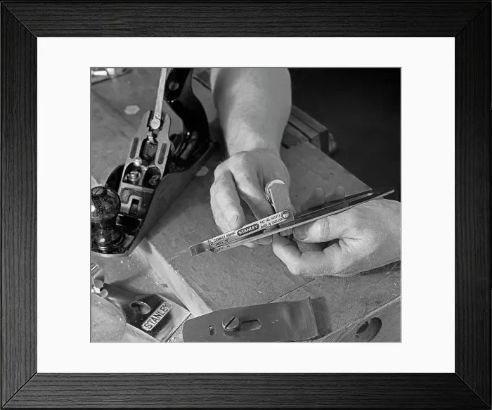 Framed Print : Using an adjustment gauge on a Stanley plane, 1968. Artist: Michael Walters Framed Print : Using an adjustment gauge on a Stanley plane, 1968. Artist: Michael Walters