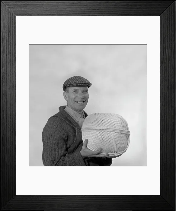 Framed Print : Yorkshireman wearing a flat cap and holding a large ball of twine, 1968 Framed Print : Yorkshireman wearing a flat cap and holding a large ball of twine, 1968
