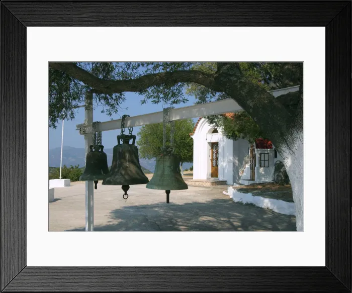 Framed Print : Bells from old bell tower, Monastery of Agrilion, Kefalonia, Greece Framed Print : Bells from old bell tower, Monastery of Agrilion, Kefalonia, Greece