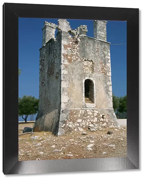Earthquake ruined bell-tower, Monastery of Agrilion, Kefalonia, Greece