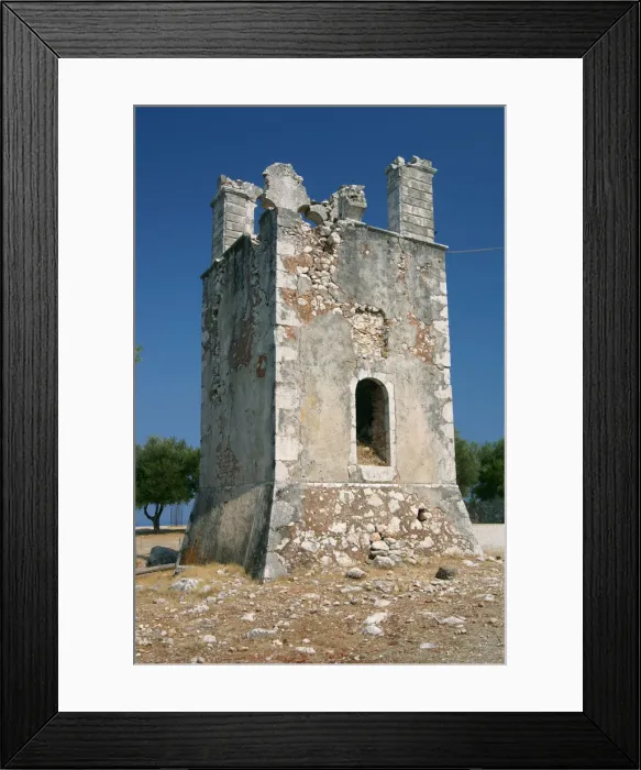 Framed Print : Earthquake ruined bell-tower, Monastery of Agrilion, Kefalonia, Greece Framed Print : Earthquake ruined bell-tower, Monastery of Agrilion, Kefalonia, Greece