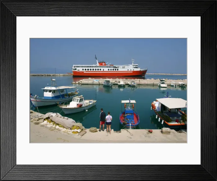 Framed Print : Ferry in the harbour of Poros, Kefalonia, Greece Framed Print : Ferry in the harbour of Poros, Kefalonia, Greece