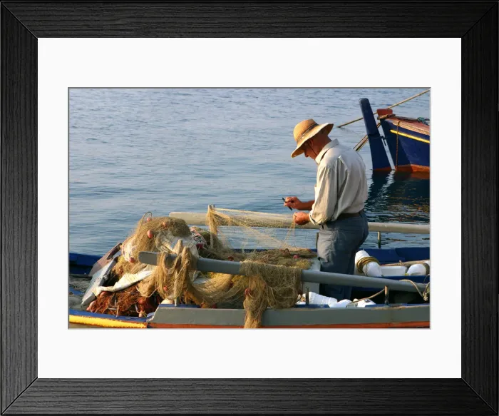 Framed Print : Man on board a fishing boat, Sami, Kefalonia, Greece Framed Print : Man on board a fishing boat, Sami, Kefalonia, Greece