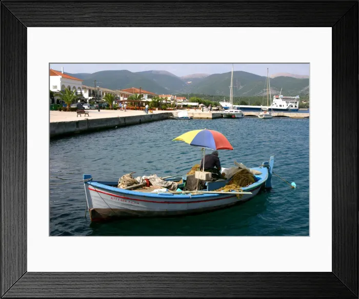 Framed Print : Small fishing boat in the harbour, Sami, Kefalonia, Greece Framed Print : Small fishing boat in the harbour, Sami, Kefalonia, Greece