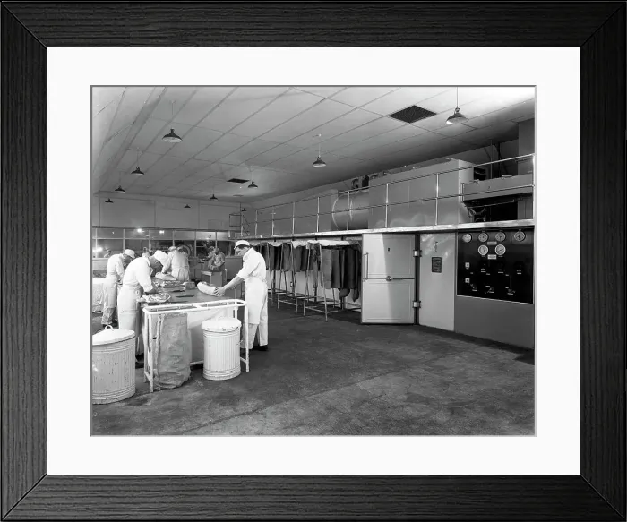 Framed Print : Meat dressing at the Danish Bacon Co, Kilnhurst, South Yorkshire, 1957 Framed Print : Meat dressing at the Danish Bacon Co, Kilnhurst, South Yorkshire, 1957