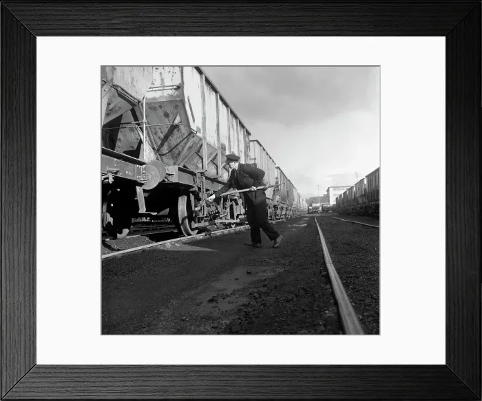 Framed Print : Final adjustments to a rail truck hauling coal from Lynemouth Colliery, Northumberland, 1963 Framed Print : Final adjustments to a rail truck hauling coal from Lynemouth Colliery, Northumberland, 1963