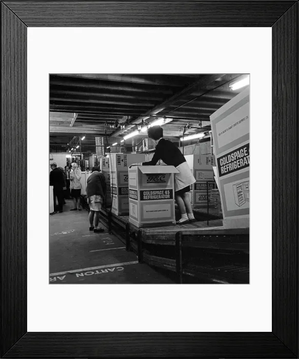 Framed Print : Fridge assembly at the General Electric Company, Swinton, South Yorkshire, 1964. Artist Framed Print : Fridge assembly at the General Electric Company, Swinton, South Yorkshire, 1964. Artist