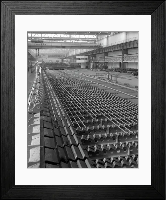 Framed Print : The bar mill cooling beds at the Brightside Foundry, Sheffield, South Yorkshire, 1964
