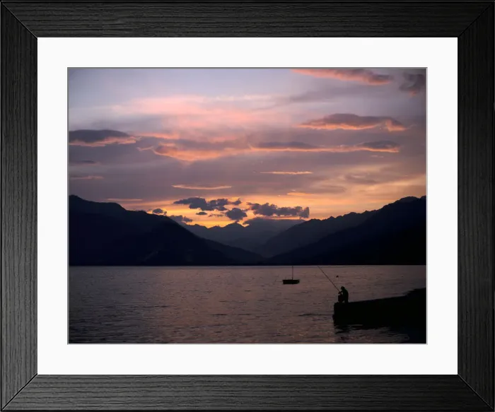 Framed Print : Fisherman at sunset, Lake Maggiore, Italy Framed Print : Fisherman at sunset, Lake Maggiore, Italy