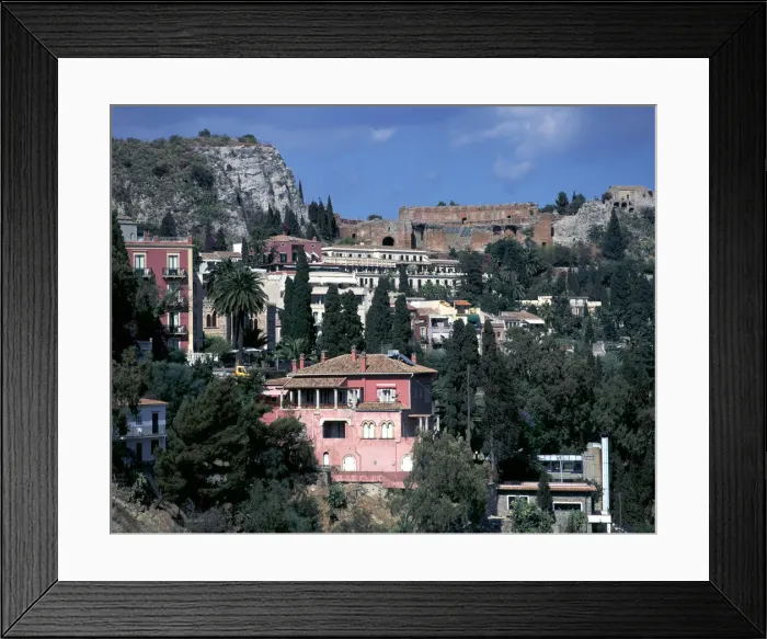 Framed Print : View from Via Roma to Greek theatre, Taormina, Sicily, Italy Framed Print : View from Via Roma to Greek theatre, Taormina, Sicily, Italy