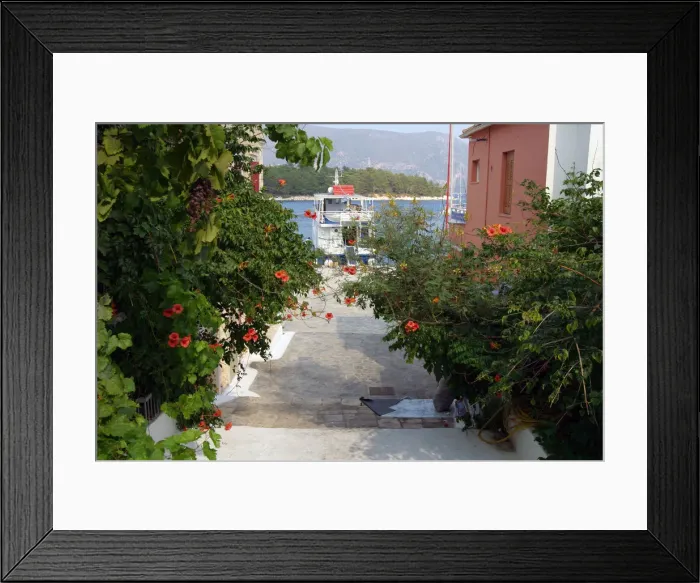 Framed Print : Looking towards the waterfront, Fiskardo, Kefalonia, Greece Framed Print : Looking towards the waterfront, Fiskardo, Kefalonia, Greece