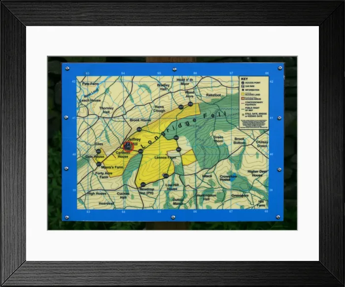 Framed Print : Map of Longridge Fell, Lancashire Framed Print : Map of Longridge Fell, Lancashire