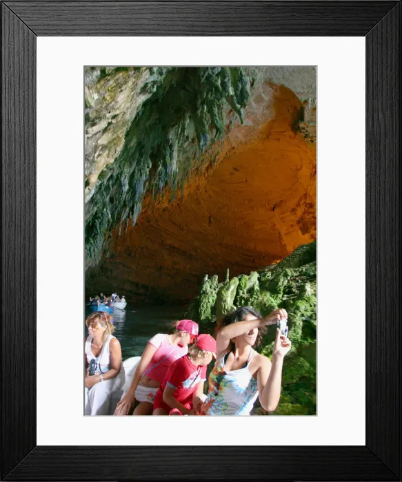 Framed Print : Tourist boat trip, Melissani Lake, Kefalonia, Greece