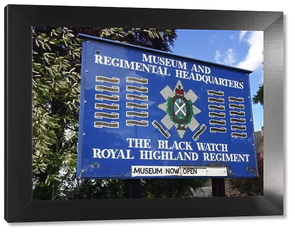 Sign, museum and headquarters of the Royal Highland Regiment, Perth, Scotland