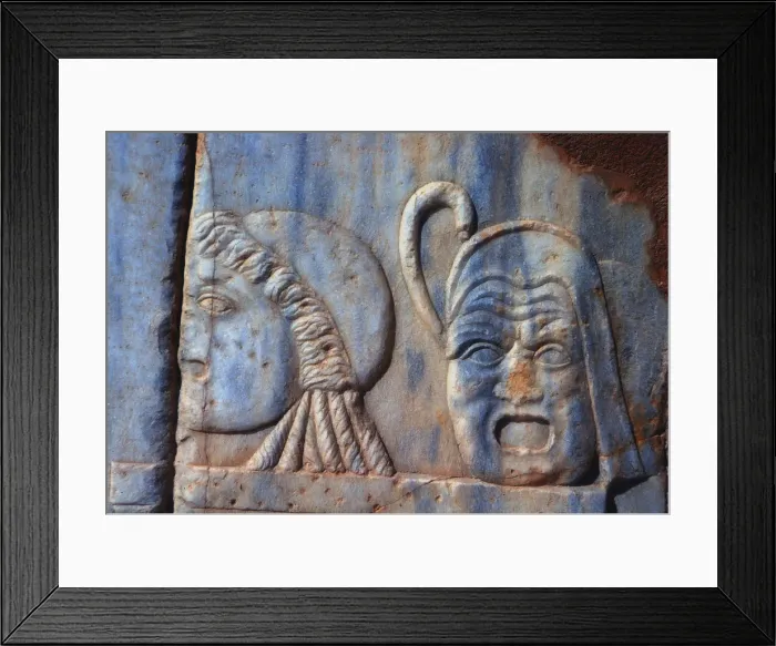 Framed Print : Roman comic masks, Sabratha, Libya, c161-c192 AD Framed Print : Roman comic masks, Sabratha, Libya, c161-c192 AD