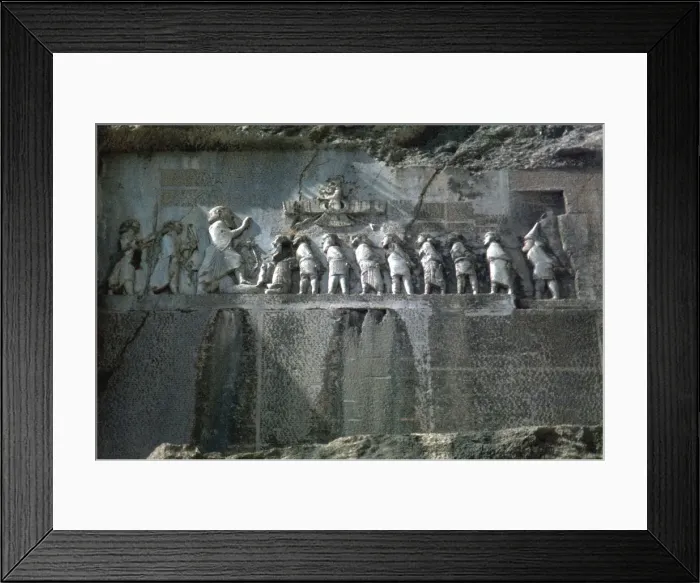 Framed Print : Detail of trilingual relief of Darius, Bisitun, Iran