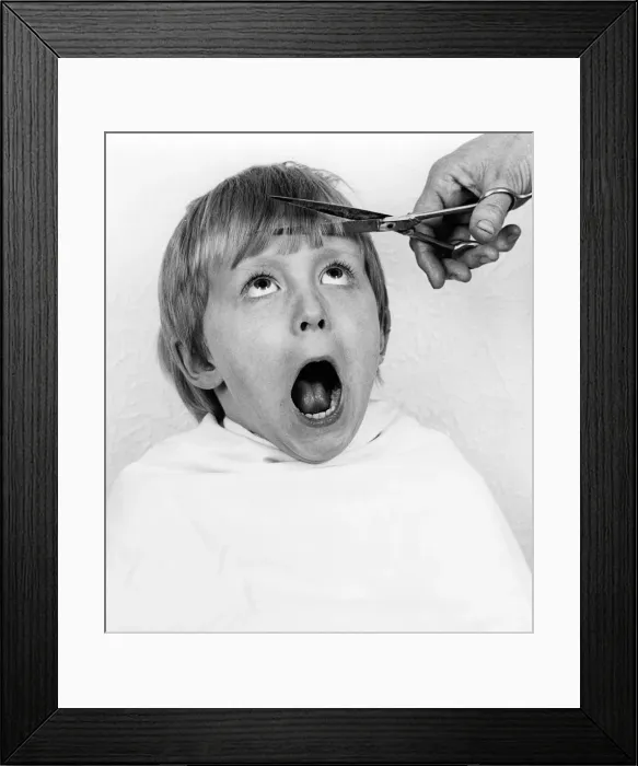 Framed Print : Boy having a haircut, 1988 Framed Print : Boy having a haircut, 1988